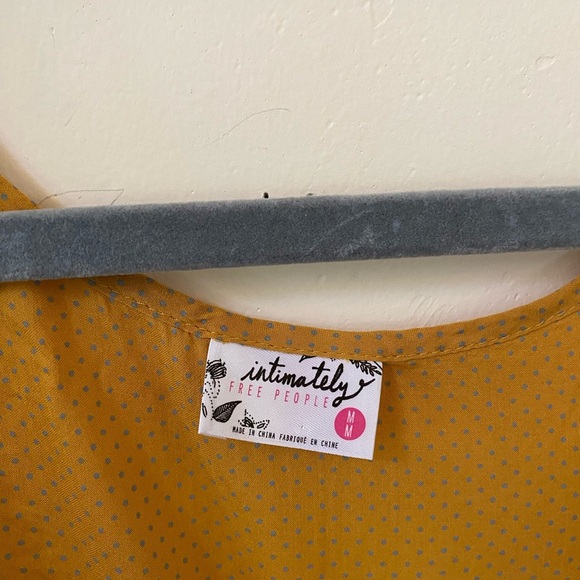 INTIMATELY FREE PEOPLE ELEGANT BOHO MUSTARD LACE SLEEVELESS BLUE POLKA DOT DRESS - Picture 5 of 8